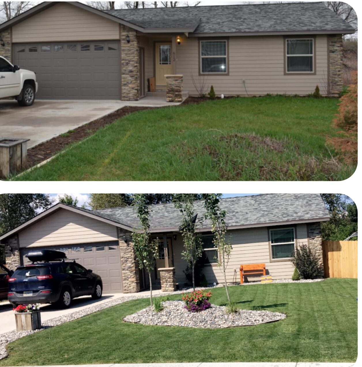 Finished front lawn and landscape beds